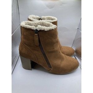 A New Day Womens Brown Zipper Faux Fur Suede Casual Chelsea Boots Size US 10